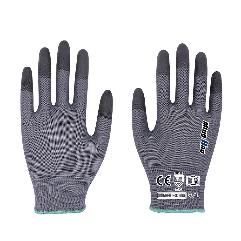 Nylon Pu finger coated gloves (gray)