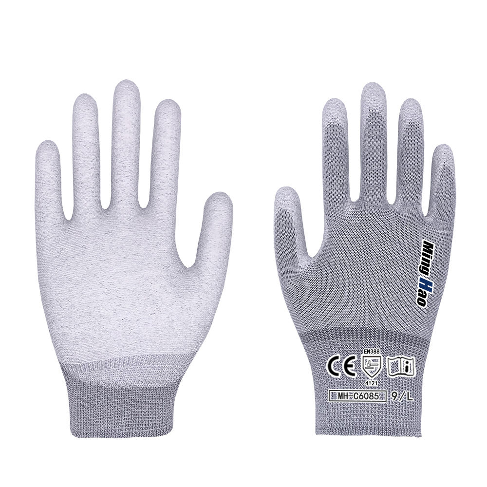 Carbon fiber PU coated palm antistatic gloves
